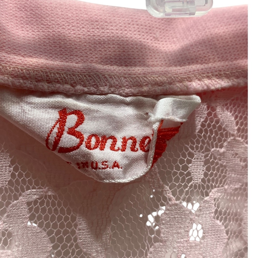 Vintage Bonne Pink Sheer Floral Lace Zip Up Jacket Collared Made in USA Womens - Picture 3 of 7